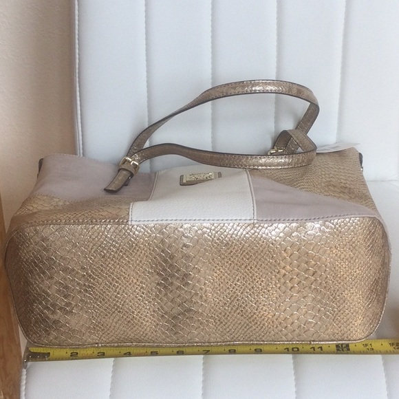 NWT Anne Klein Gold Tan Cream Tote with Orange lining - Picture 13 of 16
